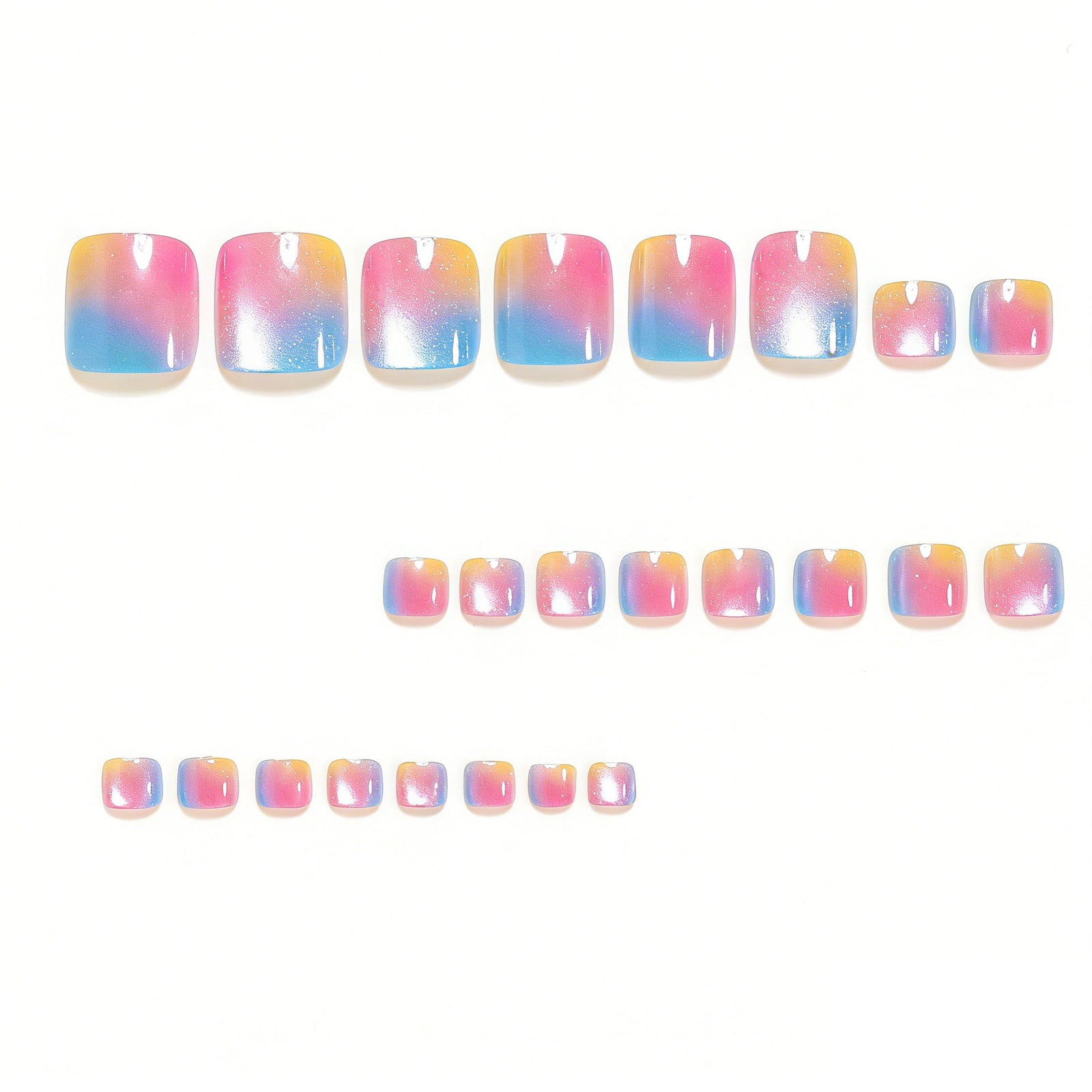 24pcs/Set Blue-Pink Gradient Cat Eye Press On Toe Nails