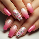 24pcs/Set Pink Gradient Peach Blossom Press-On Nails