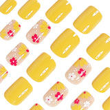 24pcs/Set Short Yellow Floral Press-On Nails