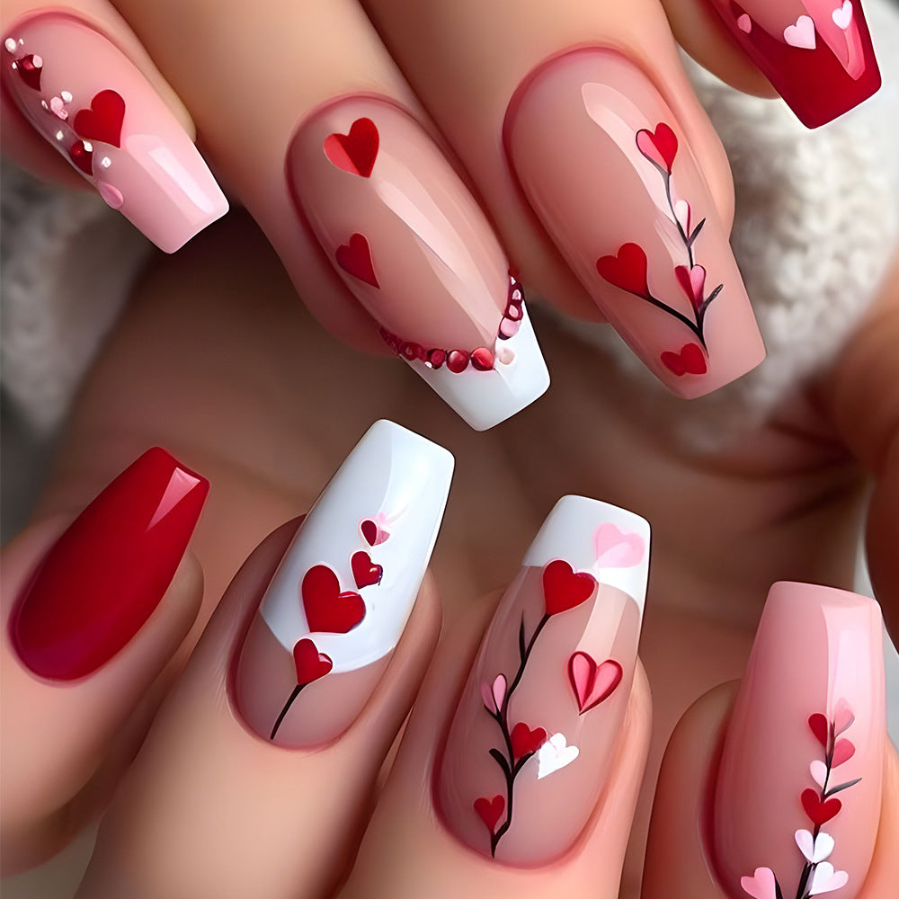 24pcs/Set Red Hearts French Tips Press-On Nails