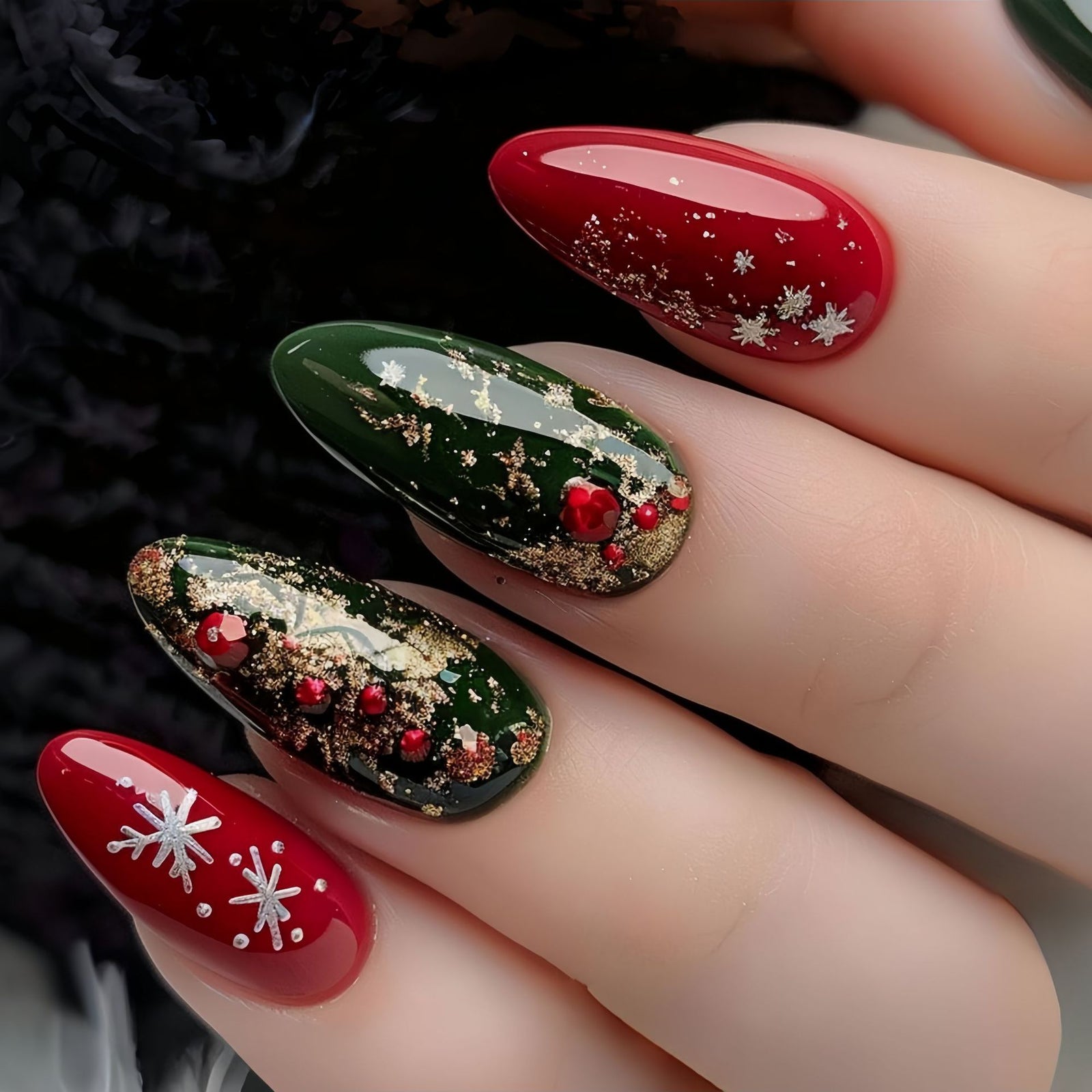 24pcs/Set Blue Green Gold Christmas Press-On Nails