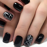 24pcs/Set Black and White Cracks Short Press-On Nails