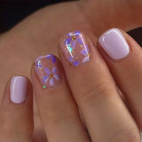 24pcs/Set Purple Sweet Multicolor Floral Press-On Nails