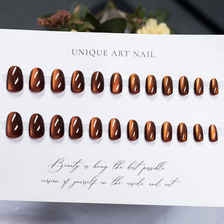 24pcs/Set Dual-Shine Cat Eye Short Press-On Nails