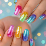 24pcs/Set Multicolor Gradient Glitter Press-On Nails