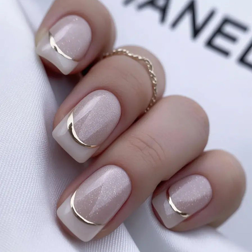24pcs/Set Nude Pink Glitter French Press-On Nails