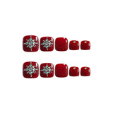 24pcs/Set Burgundy Multi-Rhinestone Press On Toe Nails