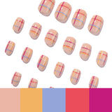 24pcs/Set Colorful Stripes Short Press On Nails