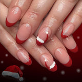 24pcs/Set Christmas Red French Cute Santa Hat Press-On Nails
