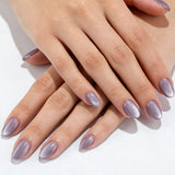 24pcs/Set Purple Short Round Cat Eye Press-On Nails