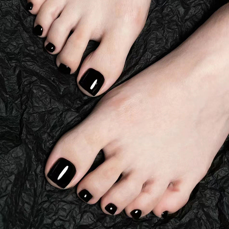 24pcs/Set Solid Black Press On Toe Nails