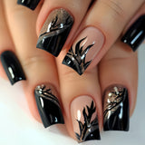 24pcs/Set Glitter Leaf Stripes Press-On Nails