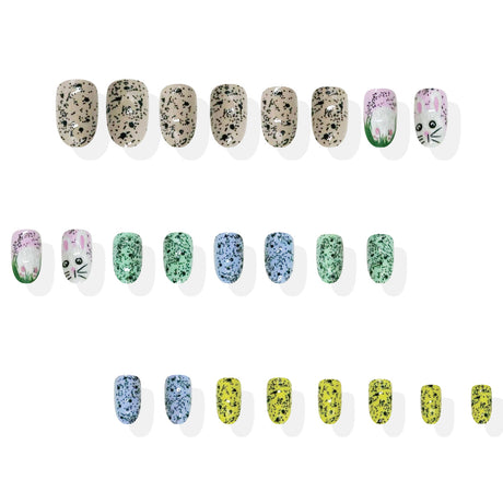 24pcs/Set Colorful Quail Egg & White Bunny Press-On Nails