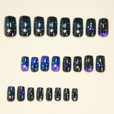 24pcs/Set Dark Purple Stars & Moon Press-On Nails