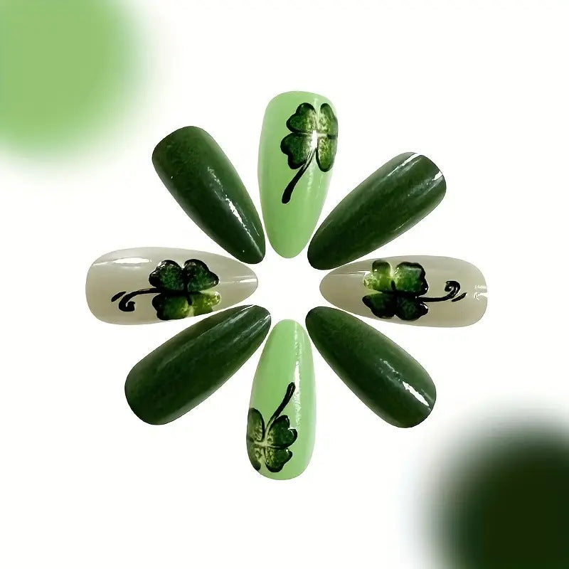 24pcs/Set Green Four-Leaf Clover Press-On Nails