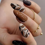 24pcs/Set Brown Leaves Press-On Nails