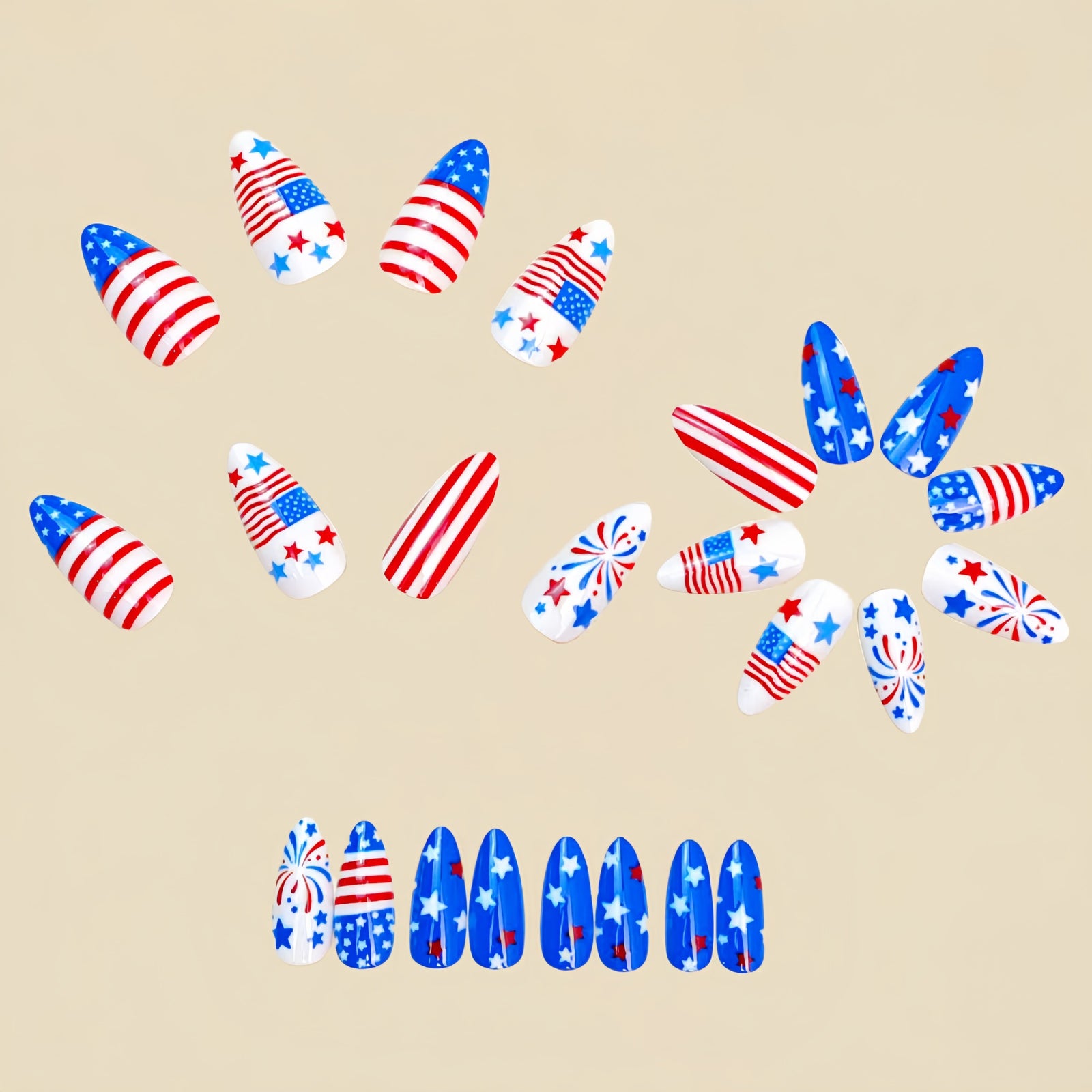 24pcs/Set Independence Day Fireworks Stars and Stripes Press-On Nails