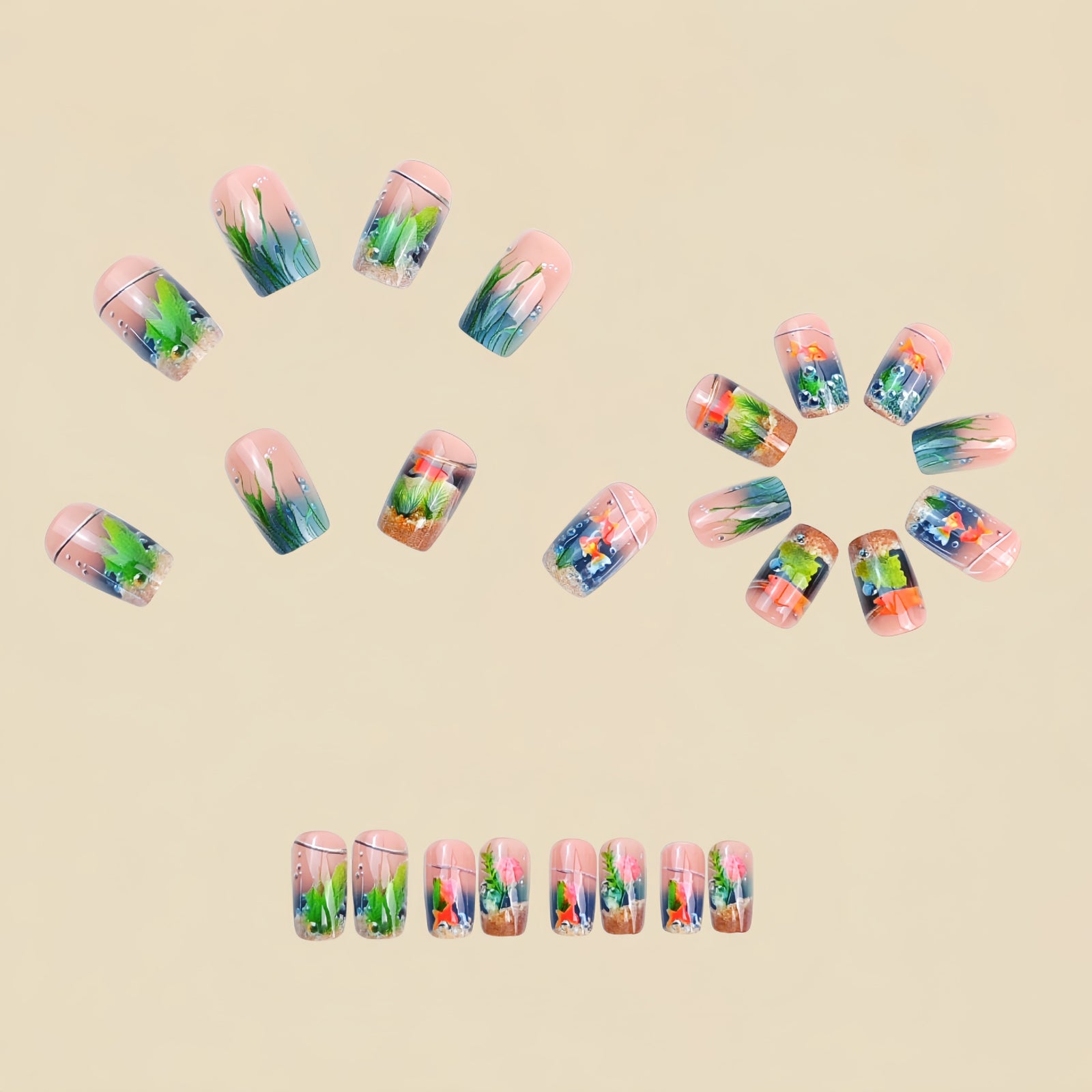 24pcs/Set Underwater Goldfish Press-On Nails