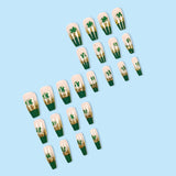 24pcs/Set Gold Glitter Lucky Four-Leaf Clover Press-On Nails