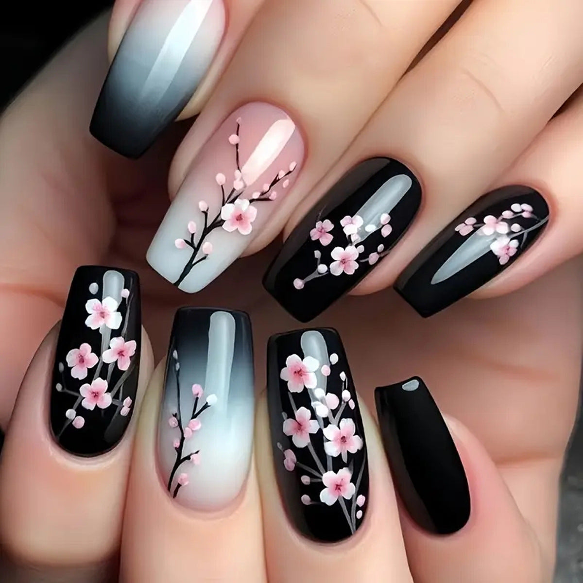 24pcs/Set Pink Peach Blossoms Press-On Nails