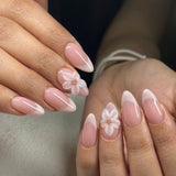 24pcs/Set French White 3D Flowers Press-On Nails