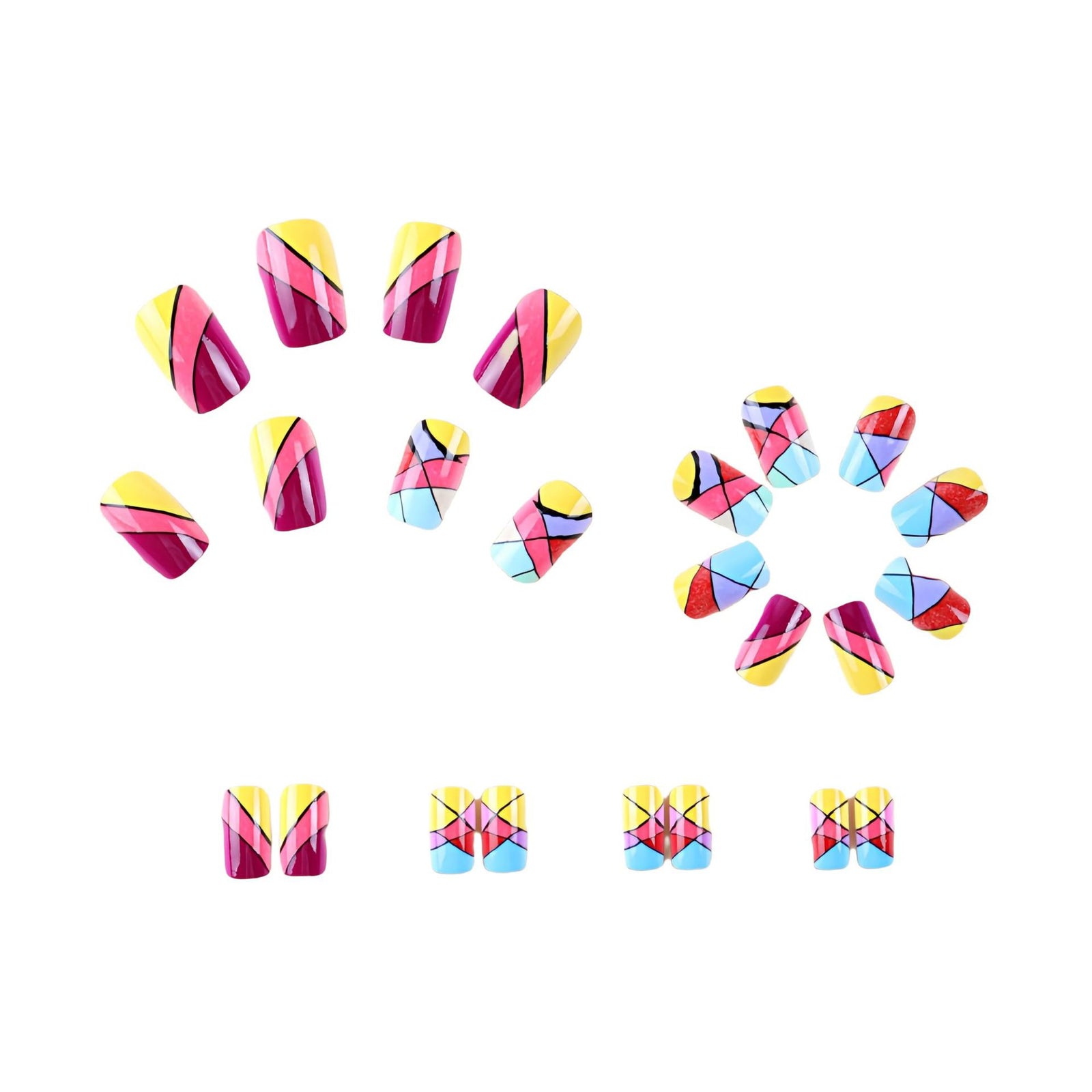 24pcs/Set Color Block Press-On Nails