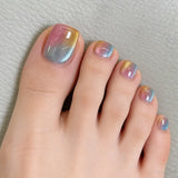 24pcs/Set Blue-Pink Gradient Cat Eye Press On Toe Nails