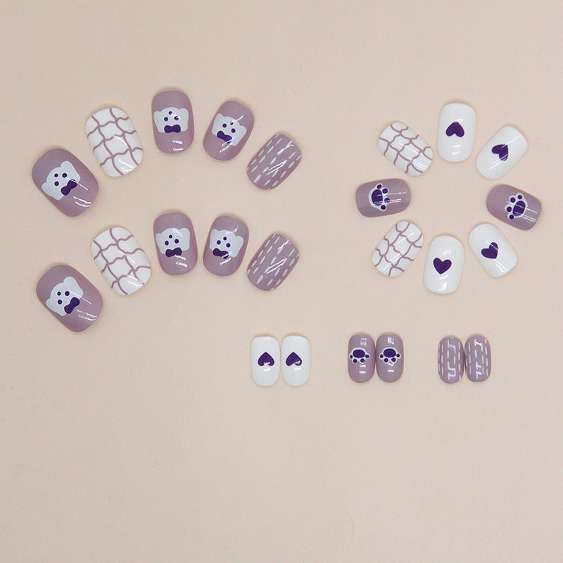 24pcs/Set Cute Bear Heart Press-On Nails For Kids