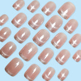 24pcs/Set Rhinestone French Tips Short Press On Nails