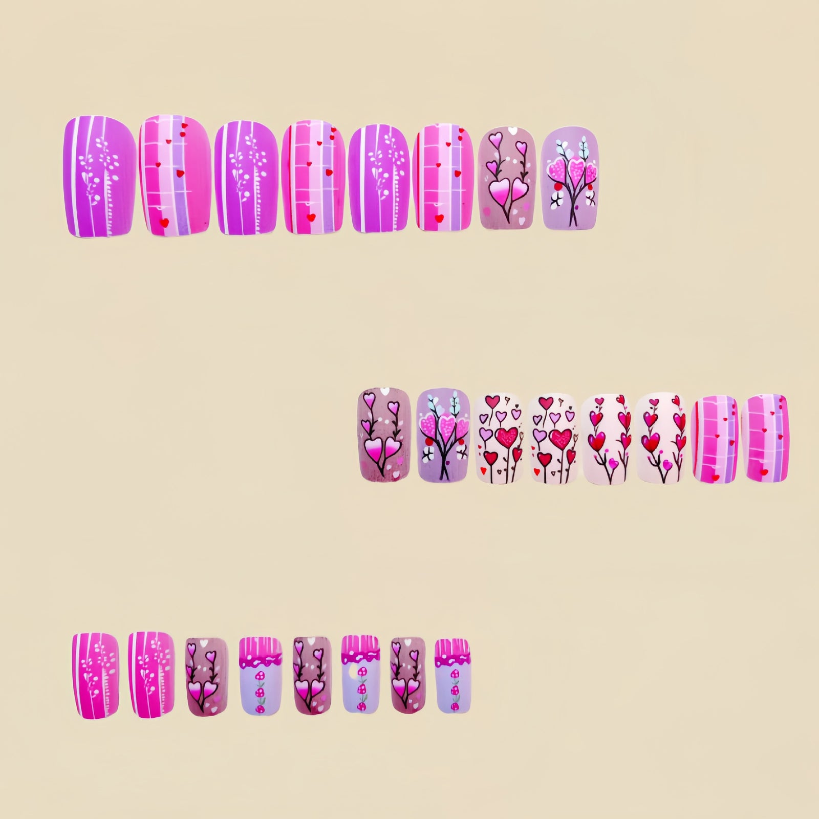 24pcs/Set Pink Heart Press-On Nails