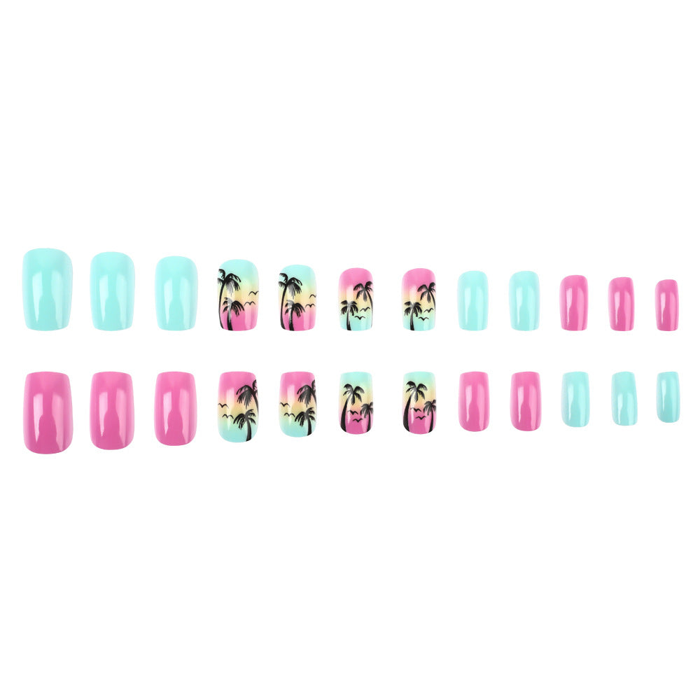 24pcs/Set Beach Series Ocean Coconut Tree Press-On Nails