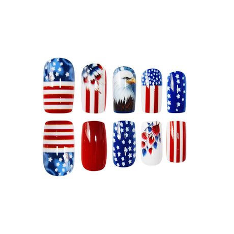 24pcs/Set Cartoon Eagle Independence Day Stars and Stripes Press-On Nails