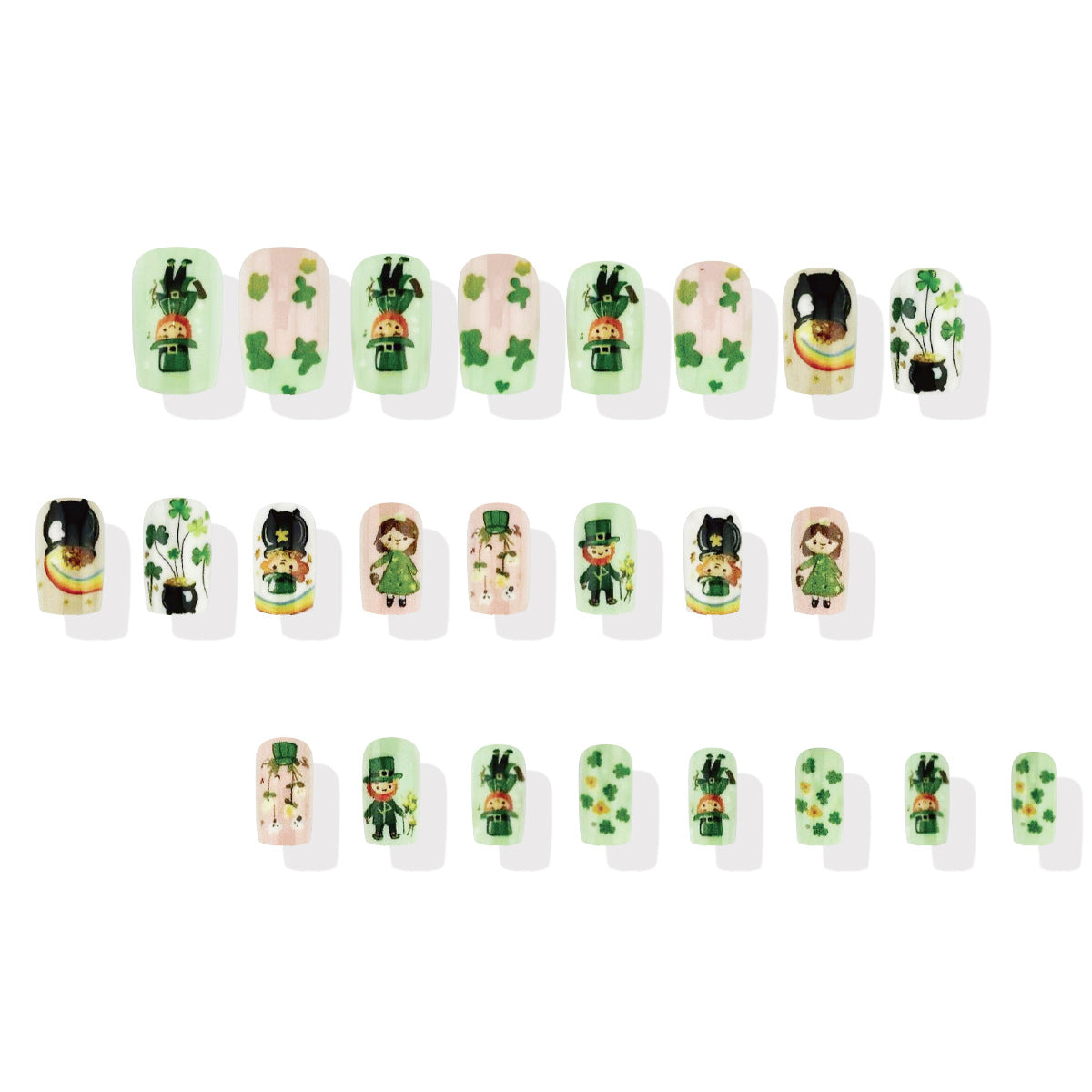 24pcs/Set Shamrock Character Rainbow Painting Press-On Nails