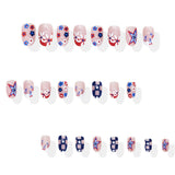 24pcs/Set Red, Blue & White Floral Star Press-On Nails