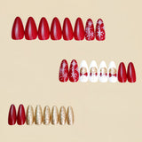 24pcs/Set Red Snowflake Gold Glitter Press-On Nails