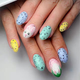 24pcs/Set Colorful Quail Egg & White Bunny Press-On Nails