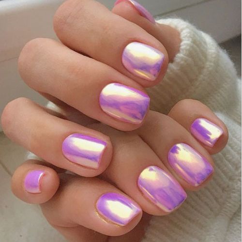 24pcs/Set Pink Aurora Short Press-On Nails