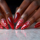 24pcs/Set Red Glitter Heart Press-On Nails