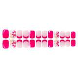 24pcs/Set Rose Pink Floral French Press-On Nails