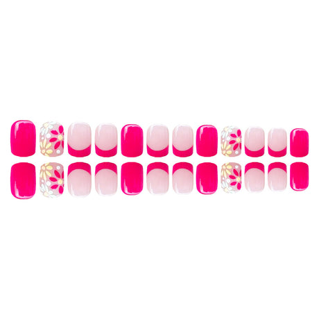 24pcs/Set Rose Pink Floral French Press-On Nails