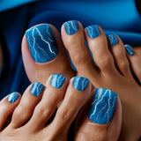 24pcs/Set Blue Lightning Press On Toe Nails