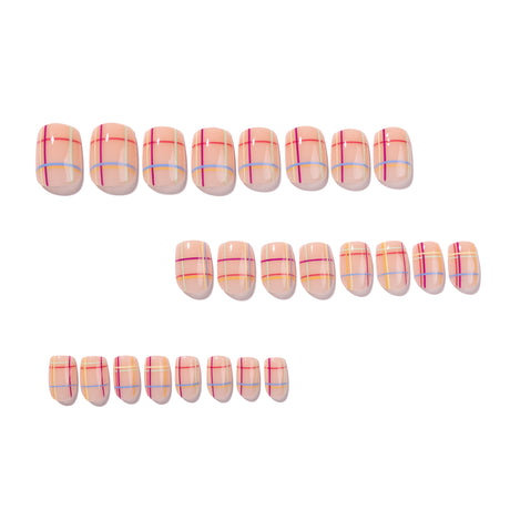 24pcs/Set Colorful Stripes Short Press On Nails
