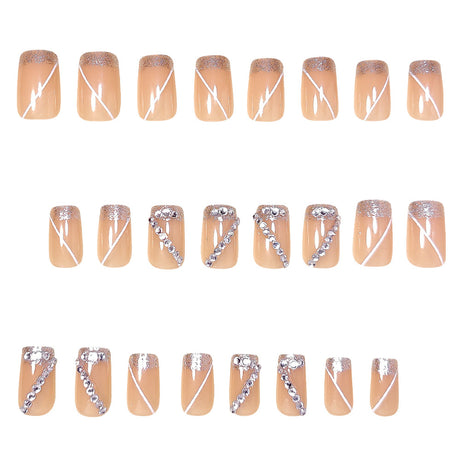 24pcs/Set Silver Glitter French Press-On Nails