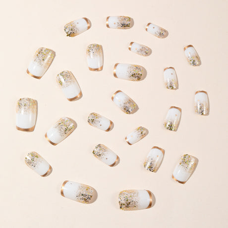 24pcs/Set Golden Fine French Edge Setting Powder Press-On Nails