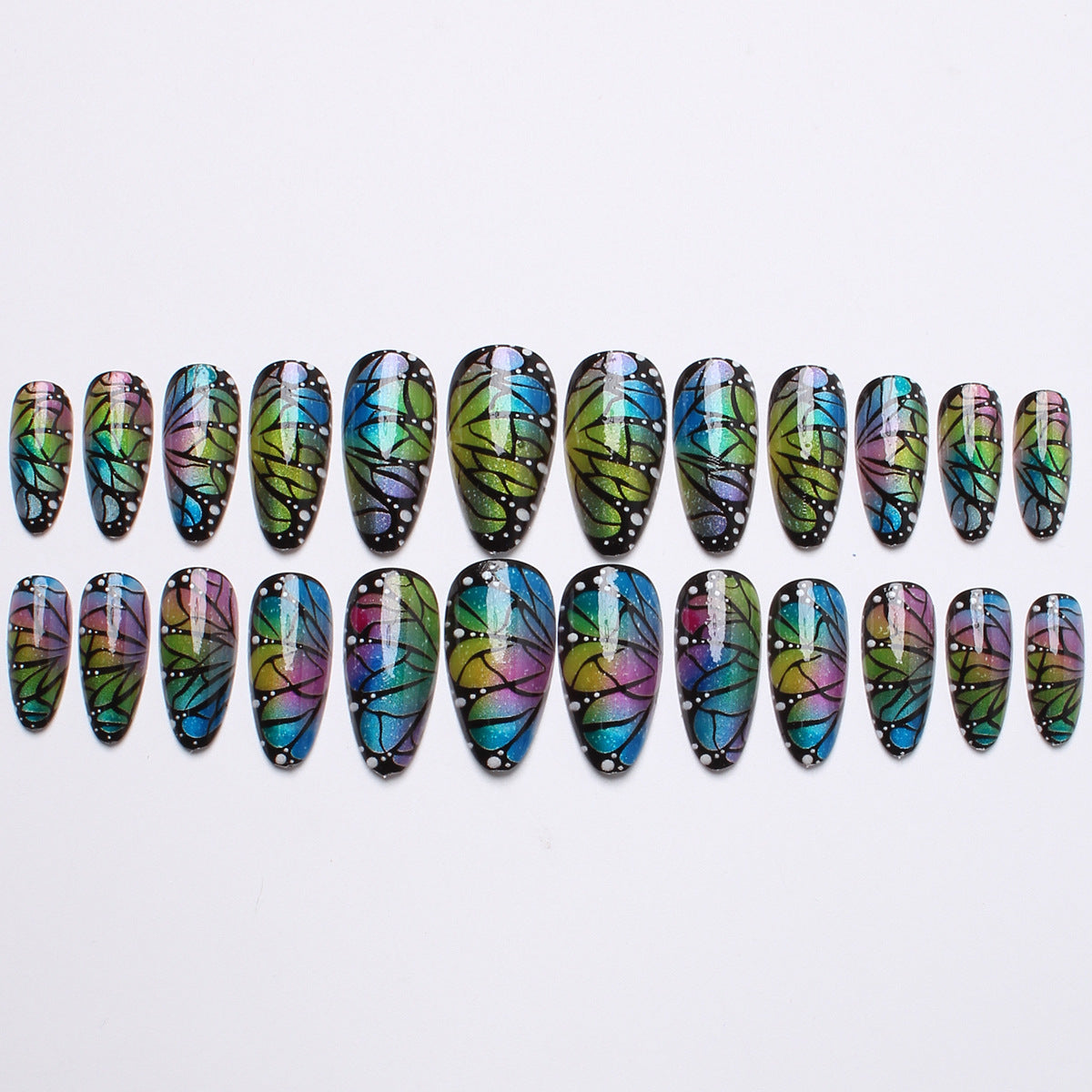24pcs/Set Colorful Cat Eye Butterfly Press-On Nails