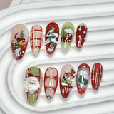 (Handmade) 10pcs/Set 3D Santa Wreath Press on Nails
