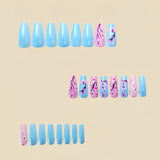 24pcs/Set Pink & Blue Flowers Press-On Nails