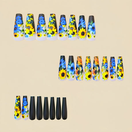 24pcs/Set Botanical Floral Black Gradient Press-On Nails