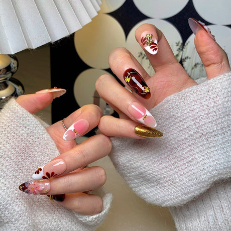 (Handmade) 10pcs/Set 3D Carved French Press-On Nails