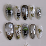 24pcs/Set 3D Cat Eye Forest Press-On Nails
